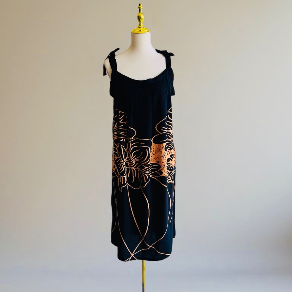0064/ Black Brown Tie on Shoulder Dress